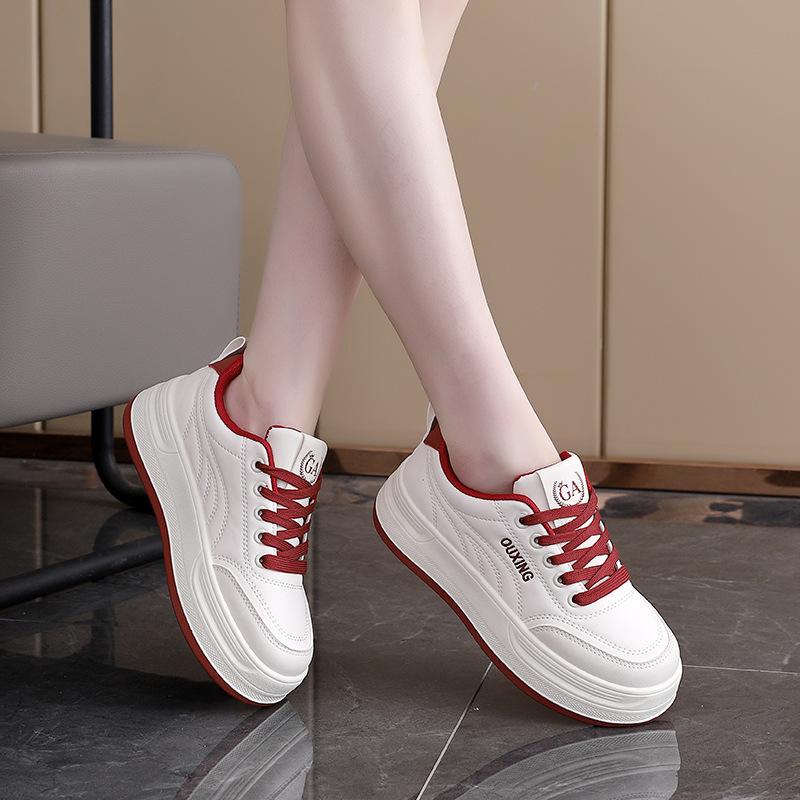 Fashion Platform Sports Casual Shoes Women's 2025 Spring New Versatile Round Head White Shoes Heightening Women's Board Shoes 8001