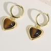 Elegant Natural Tiger Eye Heart Stud Earrings - Autumn/Winter Style, Fashionable and Versatile Light Luxury Jewelry for Women.