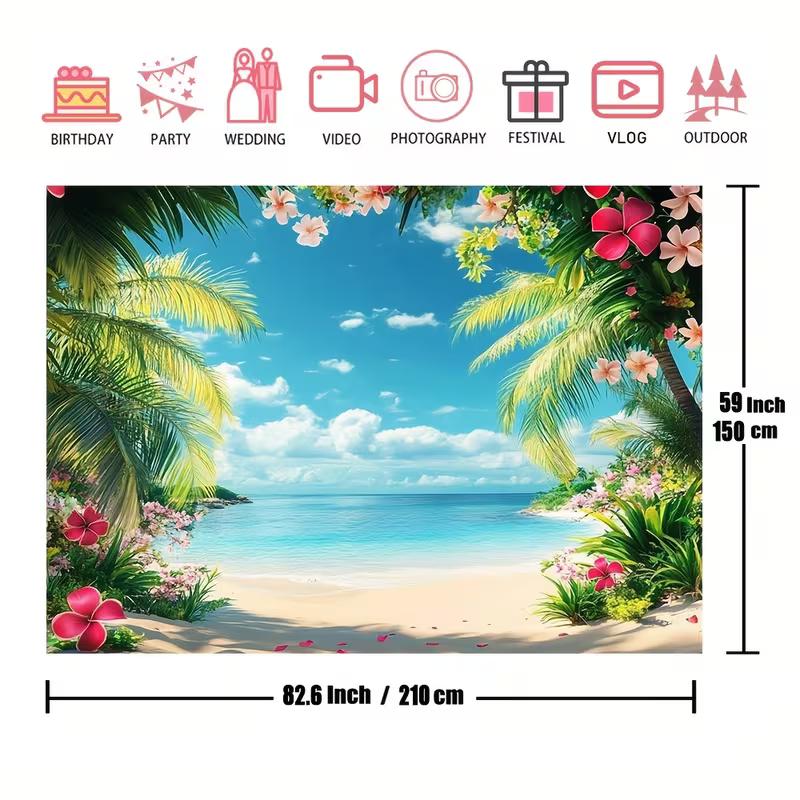 

2D Tropical Flower Beach Backdrop Palm Tree Ocean Photography Background 47.2x31.5inch/120*80cm