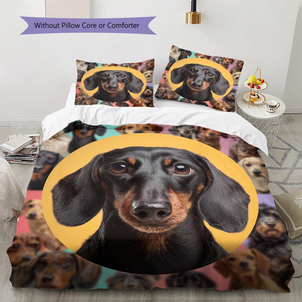 Colorful Dachshund Pattern Bedding Home Decoration Birthday Gift (1 * duvet cover + 2 * pillowcase, without core)
