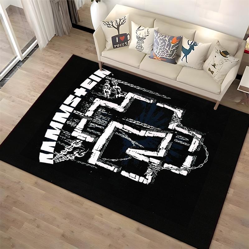 Rammstein Logo with Chains Design Rug Non-slip Rug Suitable for Living Room and Bedroom Sofas
