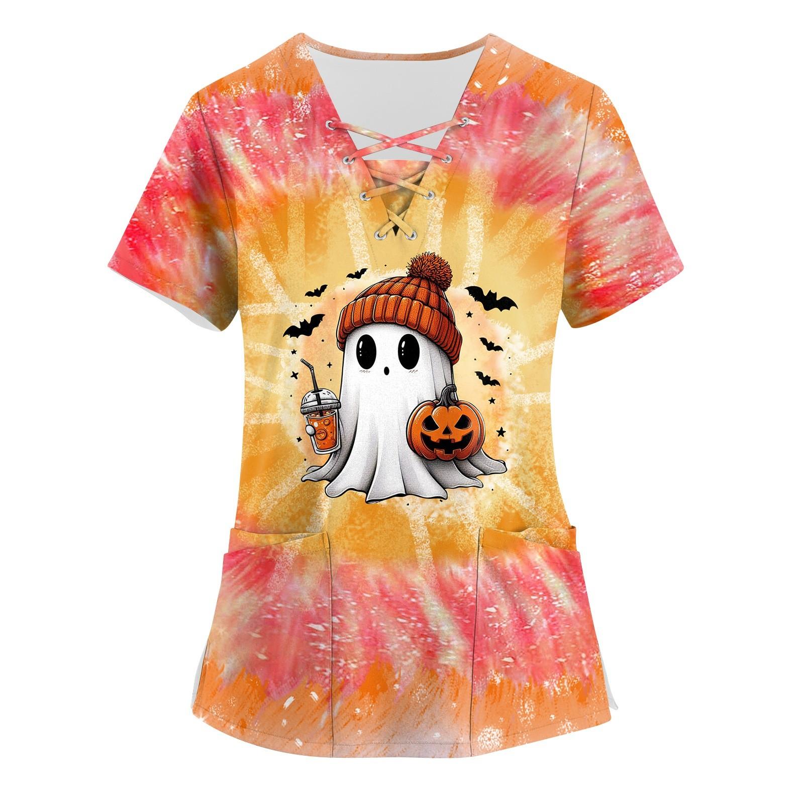 

Женская рабочая одежда с принтом, базовые топы с V-образным вырезом и двухслойными карманами. Пуловер S жёлтый