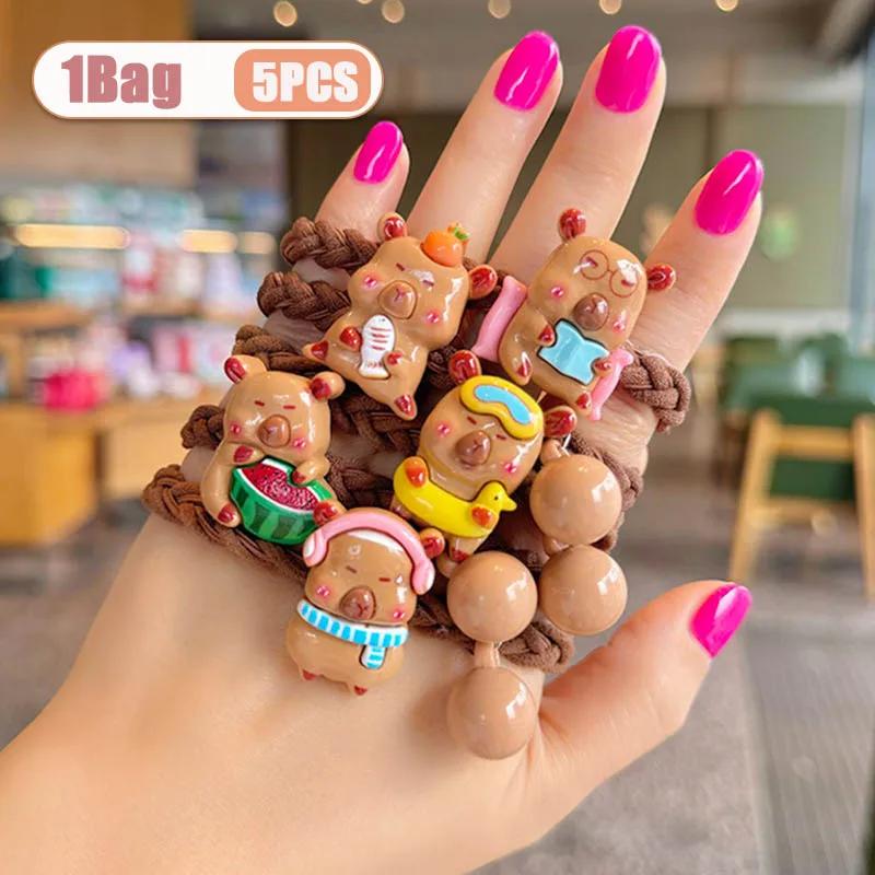 

5-50 шт. Милая резинка для волос в виде рыбы-фугу, высокая эластичность, витая кожаная лента, мультяшная капибара, подвесные бусины, повязка на голову, аксессуары для волос