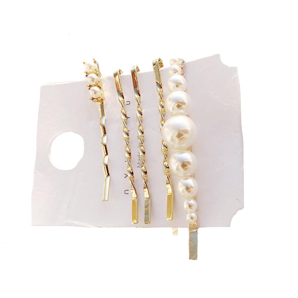 4Pcs Faux Pearl Hair Clips Set Pins Non-slip Barrette Women Girls Hairpin Headwear Type 1
