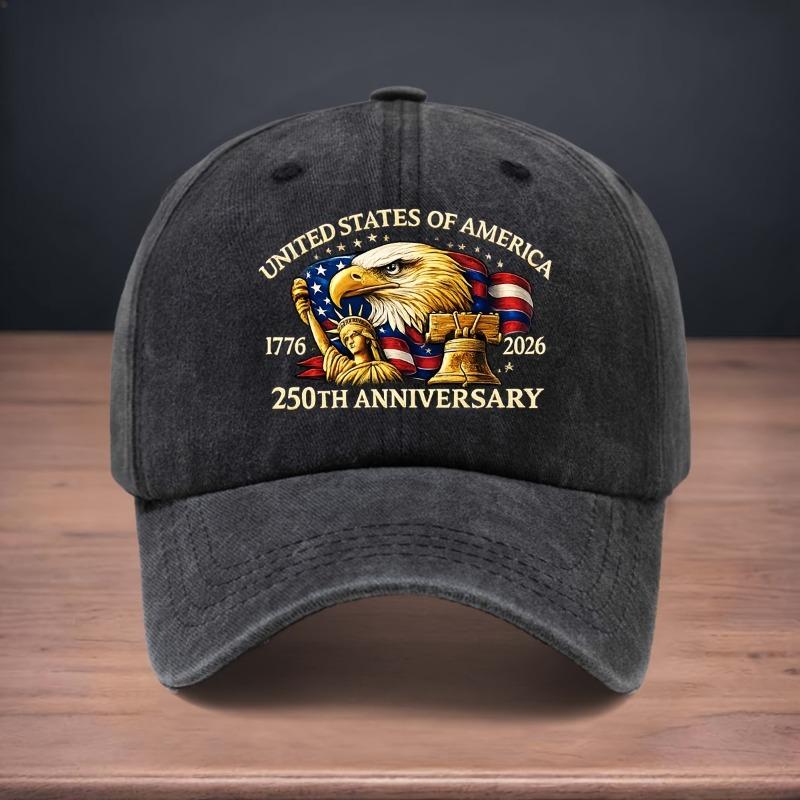 1pc Washed Retro Baseball Cap Featuring Designs Commemorating The 250Th Anniversary of The United State,Curved Brim Duckbill Cap