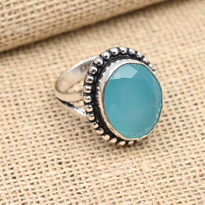 Aqua Chalcedony Gemstone Handmade 925 Solid Sterling Silver Jewelry Ring For Women