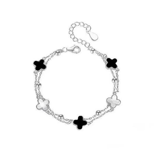 Four-leaf Clover Double-layer Bracelet Female Malachite Agate Light Luxury Ins Style Niche High-end Design Jewelry