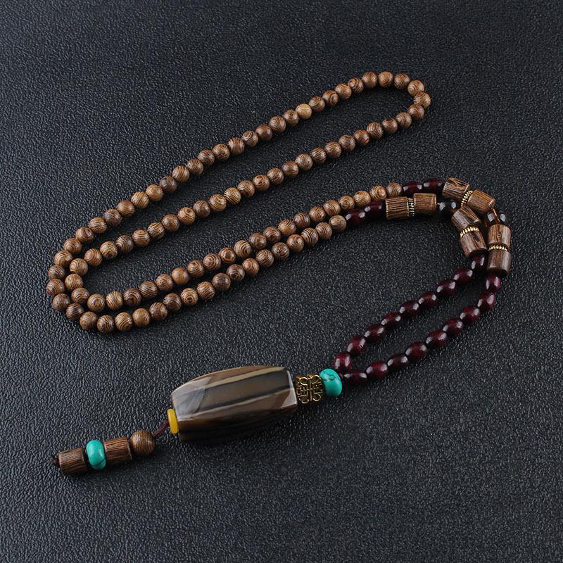 BLINGBAY Women's Pendant New Ethnic Style Necklace Vintage Wood Bead Sweater Chain Long Bodhi Pendant Girls Party Jewelry Gifts
