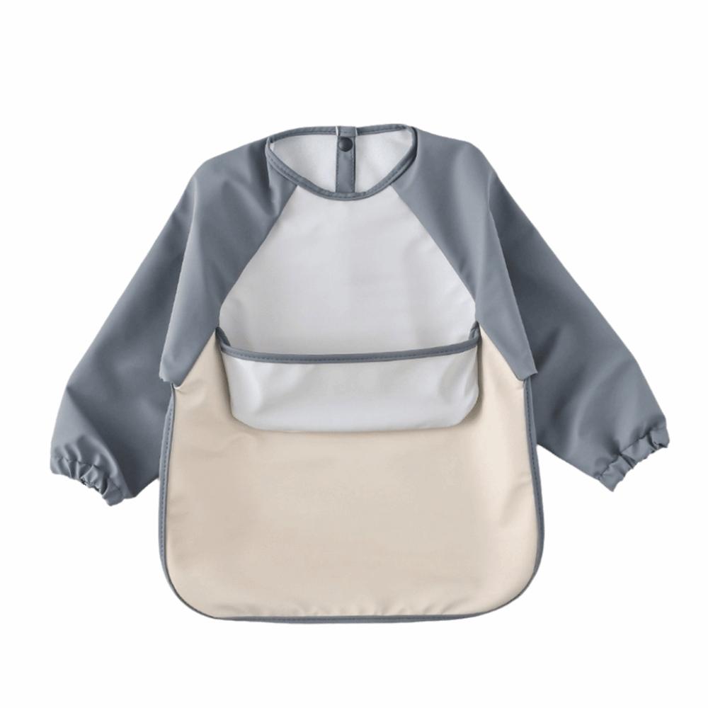 

Soft Baby Feeding Bib Waterproof Children PU Bibs Easy Clean Long Sleeve Bib Baby Stuff M серый