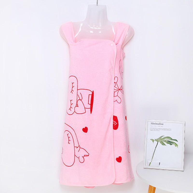 

Женское платье-полотенце с запахом для душа с кнопкой Регулируемое легкое обертывание для тела Мягкое впитывающее банное полотенце Быстросохнущий халат Полотенце Фартук для душа 80 X 135CM розовый