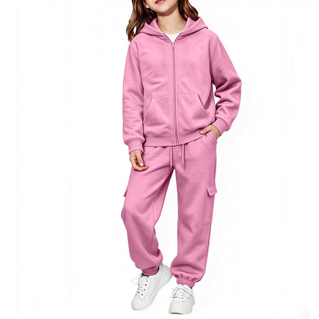 Kids Color Long Sleeve Hooded Sweatshirt Set for Boys Girls Casual Pullover Outfit