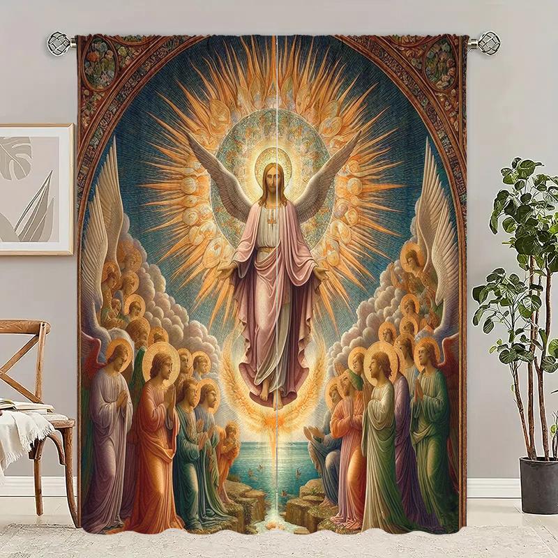 

Християнський Ісус - 2 штуки - Друкована штора, 100% поліестер, підходить для домашнього декору 29Wx64L(75x166CM)x2