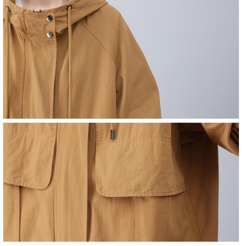 2024 Women's Plus Size Hooded Cotton Trench Coat - Spring & Autumn Casual Mid-Length Style