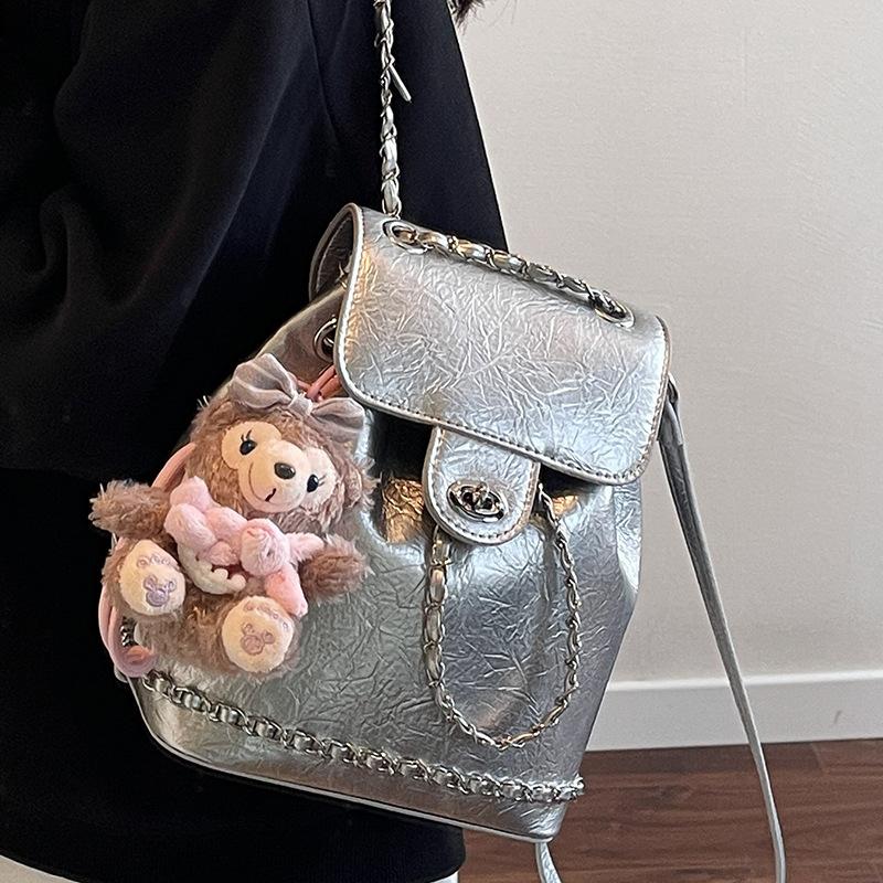 High-value Foreign-style Niche Silver Women's Backpack 2025 Summer New Mini Backpack Student Travel Schoolbag