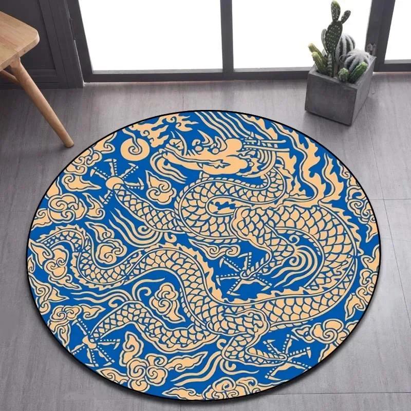 Cartoon 3D Dragon Round Area Rug – Non-Slip Floor Mat for Living Room or Bedroom – Game Room Decor, Kids Play Carpet