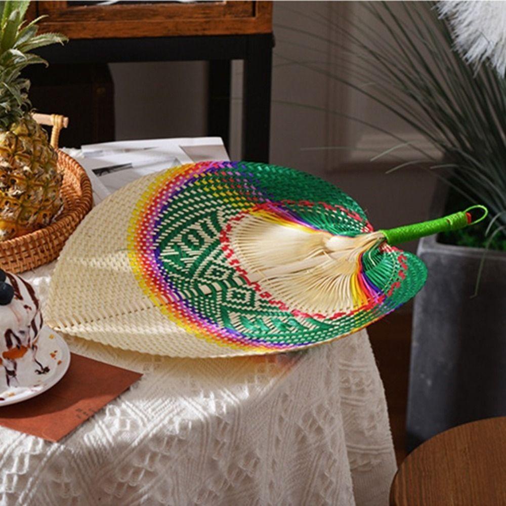 Bamboo Palm Leaf Fan Handmade Colorful Bamboo Fan Photography Props Hand-woven Fan Summer