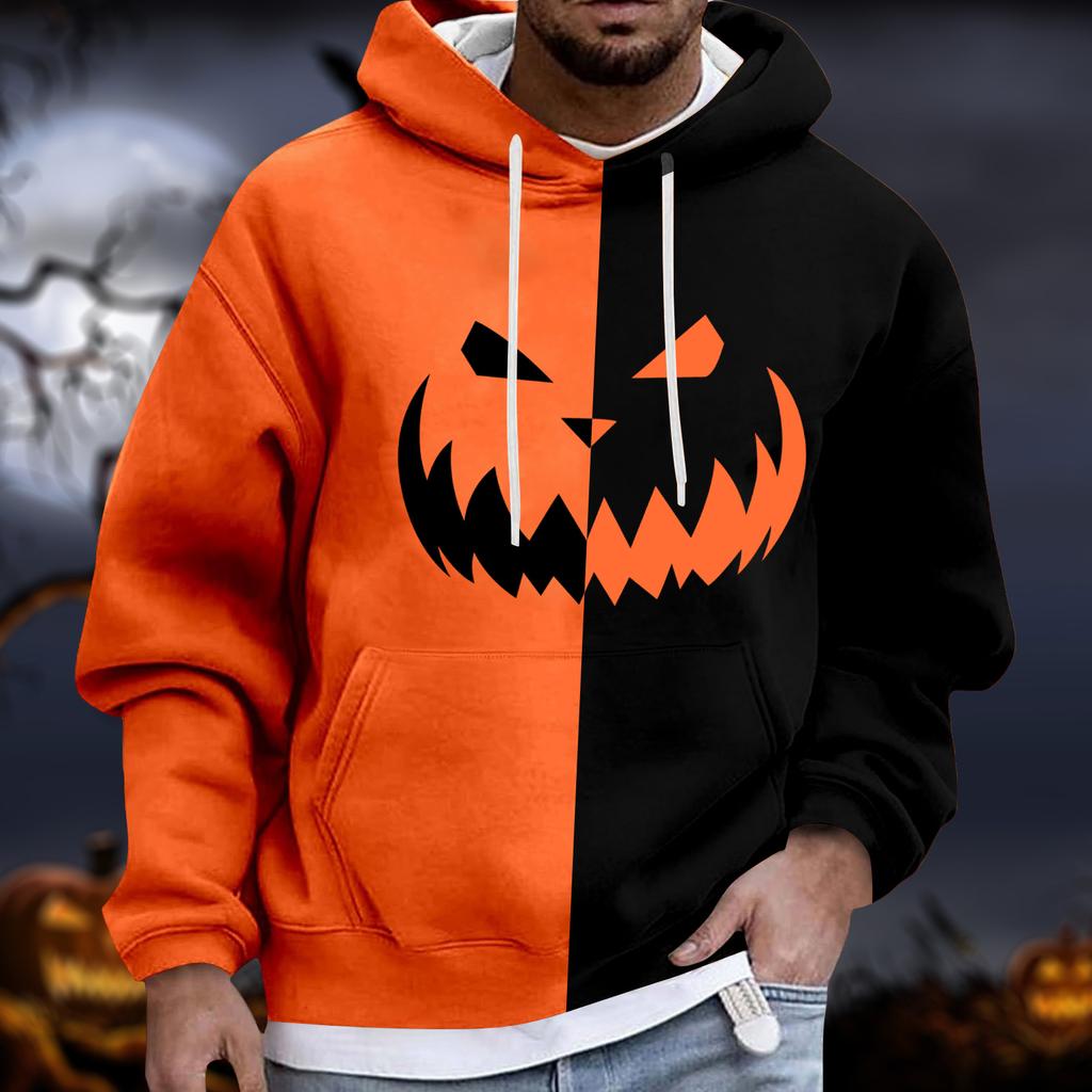 Men's Halloween Hoodie Funny Pumpkin Face Hoodie Scary Long Sleeve Top
