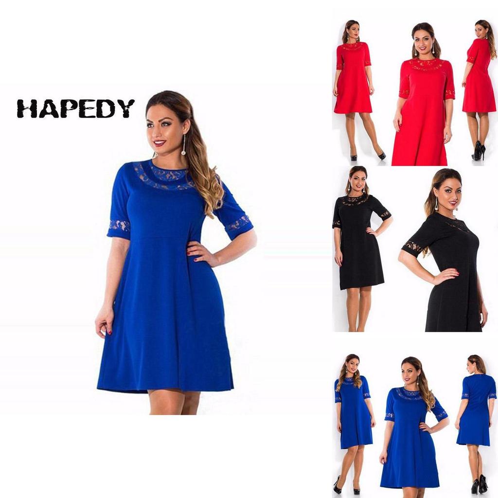 Women Round Collar Plus Size Pure Color Dress With Comfortable Cotton Blend Fabric