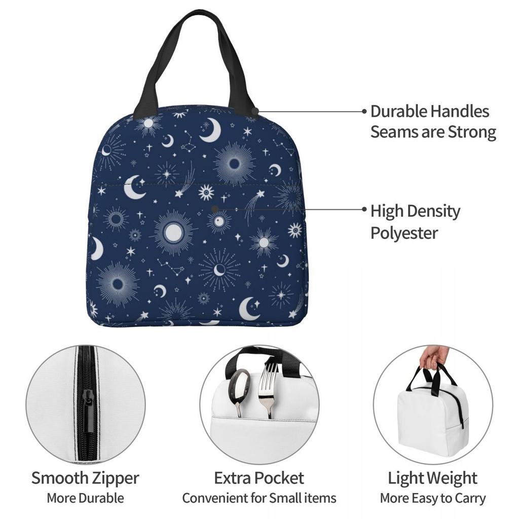 Sweet Celestial Suns, Moons And Stars Insulated Lunch Bag for Kids School Cooler Thermal Food Box Tote Lunch Boxes Container