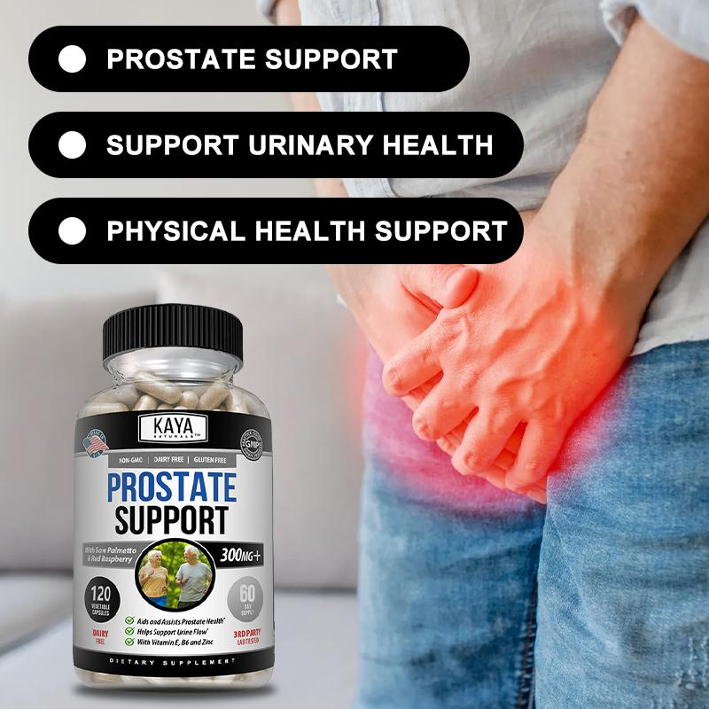 Prostate Support Capsules for Men, Saw Palmetto Pumpkin Seed Zinc Vitamin E B6 Supplement,120 Vegetable Capsules