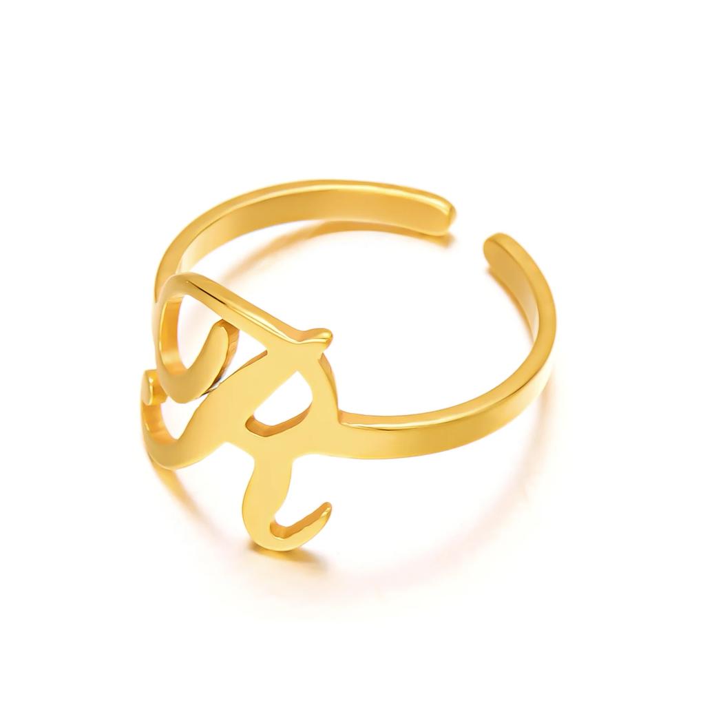Initial Letter Rings for Women Gold Color Stainless Steel A-Z Letter Adjustable Ring Aesthetic Wedding Christmas Jewelry Gift