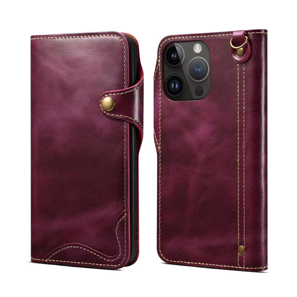Denior iPhone 17 Genuine Leather Flip Case with Card Slot & Drop Protection