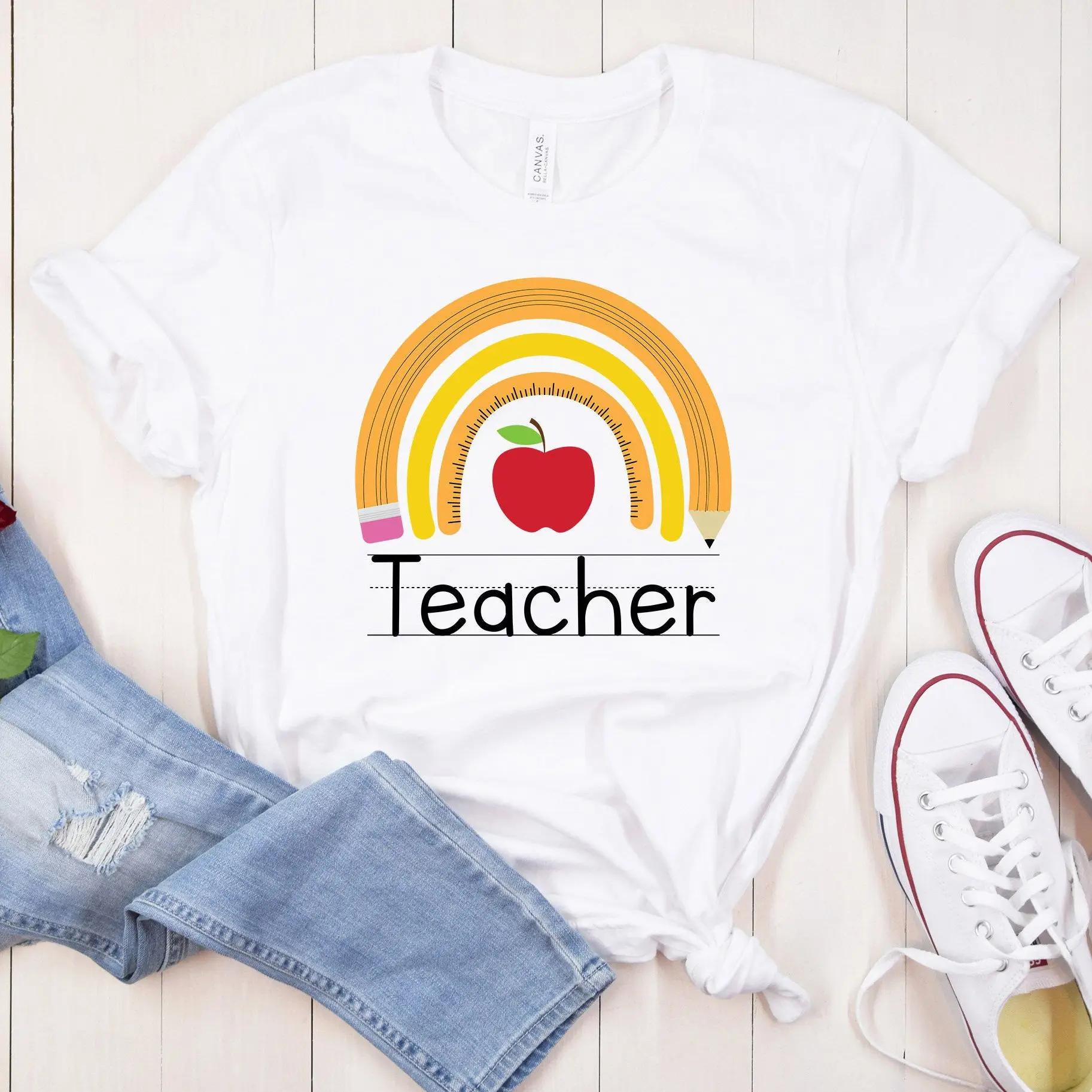 

Women Tshirt Casual Ladies Basic Ocollar Short Sleeved Women Tshirt Apple Teacher Print Harajuku Top GirlDrop Ship S