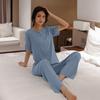 Summer Ladies Pajamas Loungewear Set Summer Thin Solid Color Loungewear Short Sleeves Elasticated Waist Trousers Lazy Pajamas