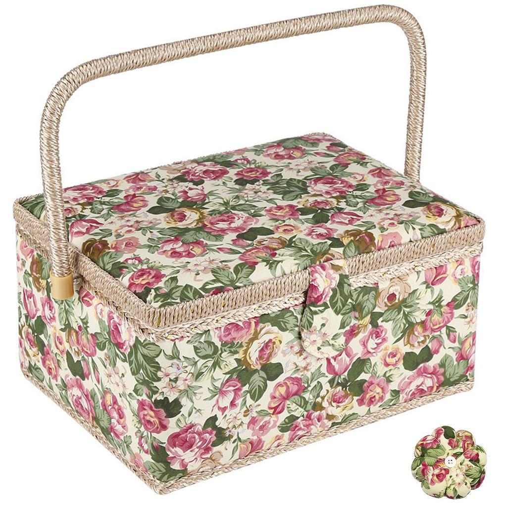 Sewing Large Floral Tool Sewing Retro Modern Sewing Pincushion Small Item D&D Box, Capacity, Print, Box, Tools, Storage, Two-Tier Storage,