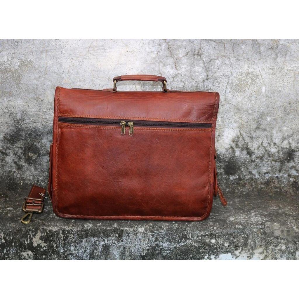 Genuine Brown Leather Bag Men's Messenger Shoulder Laptop Bag Briefcase