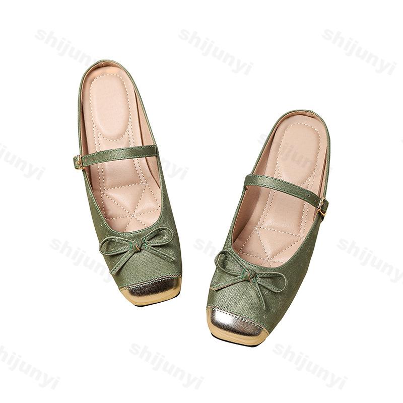 Fashion Flat bottomed color blocked bow design half slippers for women spring 2025 new elegant Mary Jane elegant casual cool slippers