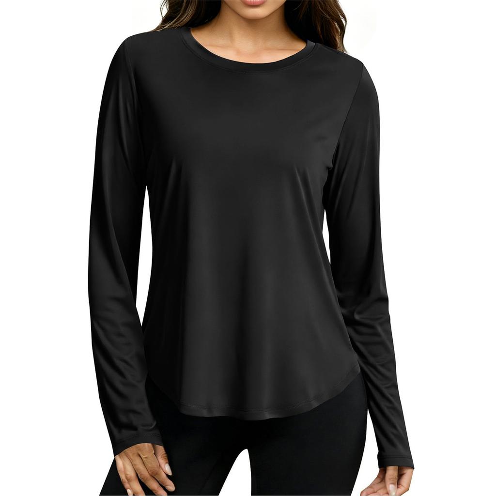 Women's Long Sleeve Breathable Athletic Pullover Loose Fit Round Neck Lightweight Yoga Top for Exercise Workout Running and Casual Wear