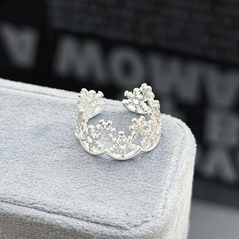Winter Dream Sweet Cool Snowflake Color Diamond-Encrusted Zircon Enamel Open Ring Niche Premium Sense Stacked Ring Woman