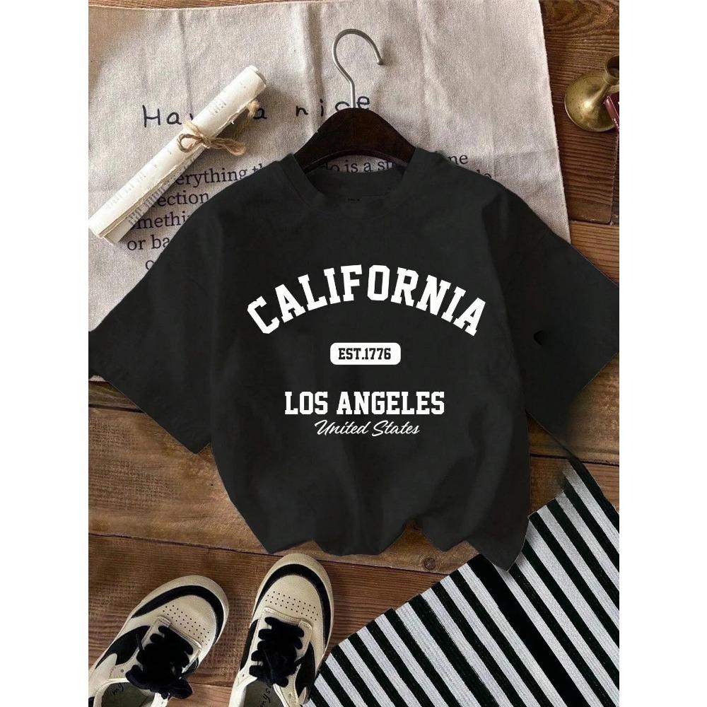 T-shirt da donna estiva California Vintage americano Scollo a O Top Magliette Moda Abbigliamento Los Angeles Femminile Casual Streetwear Top Y2K