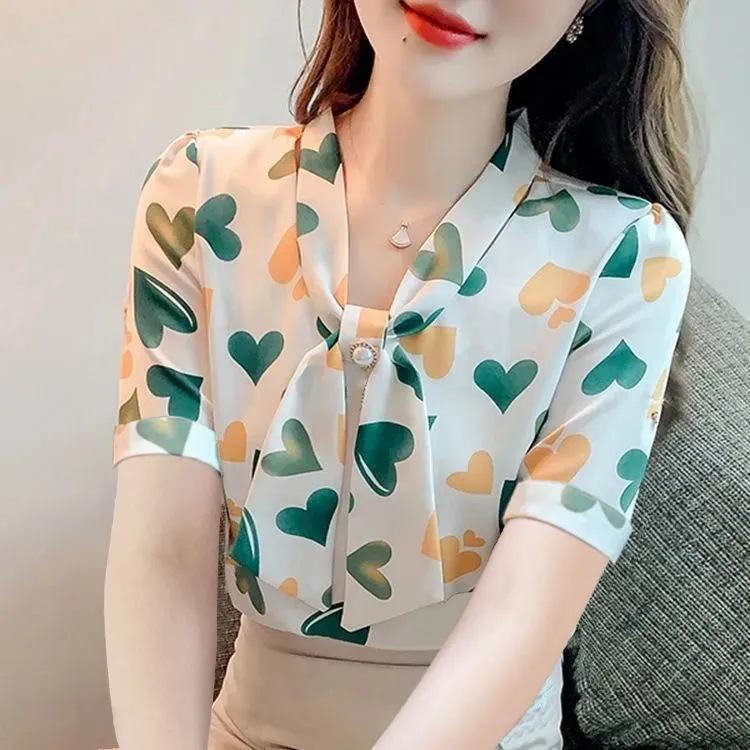 

YYFS Женская мода Повседневная Лето Весна Love Letter Print Короткие рукава Блузки и рубашки S