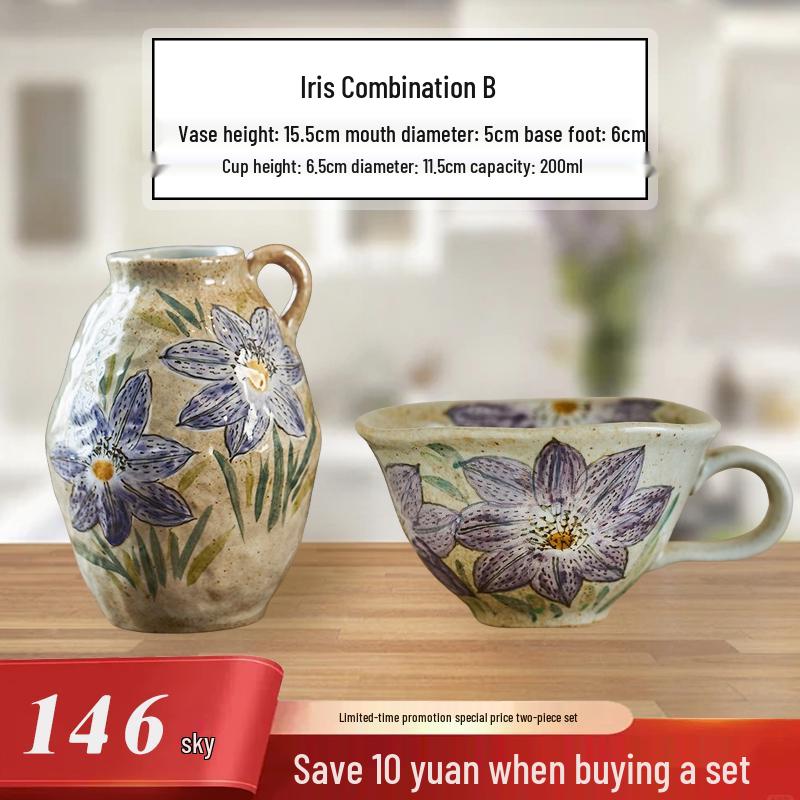 Valley Ceramic Vase: Japanese Retro Hand-Painted Single-Eared Sunflower Pot for Living Room Flower Arrangements