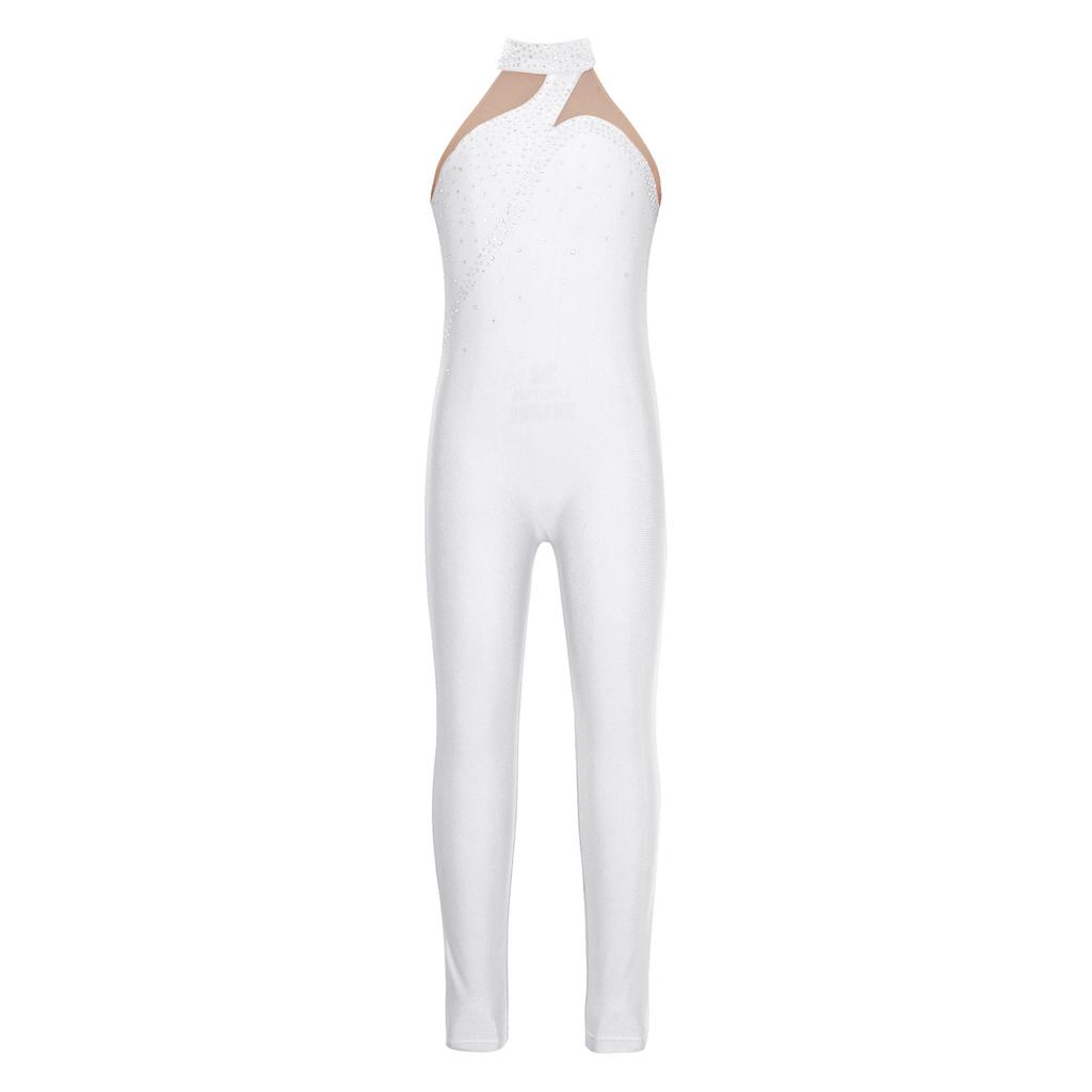 Barn Jenter Gymnastikk Trikot Trening Danse Jumpsuit Ermeløs Sheer Mesh Patchwork Skating Bodysuit