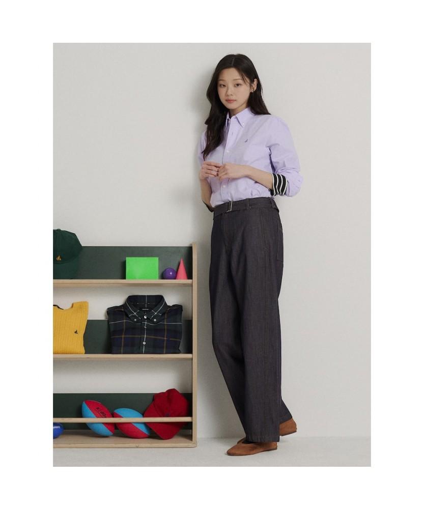 Binpolmen [Essential] Unisex Oxford Solid Shirt Light Purple