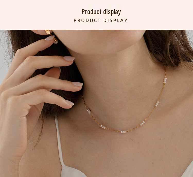 18K Gold-Plated Freshwater Pearl Necklace - Stylish Titanium Steel Clavicle Chain