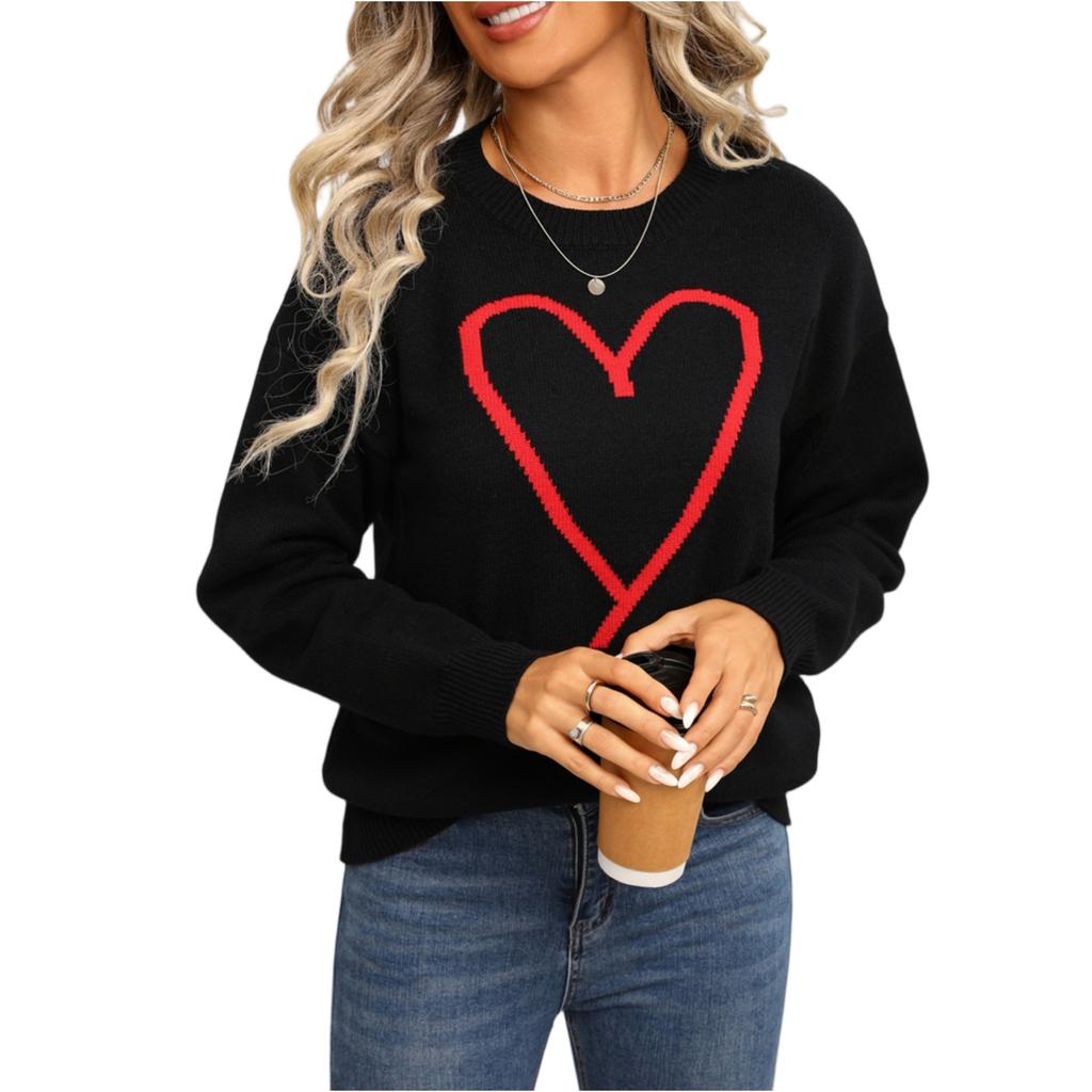 Damen Modischer Herzförmiger Pullover, Locker und Vielseitig, Strickpullover für den Valentinstag
