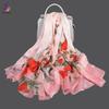 BYSIFA| Pink 100% Natural Silk Scarf Bufanda Women Elegant Chinese Style Peony Design Summer Long Scarves Beach Shawl Accessory