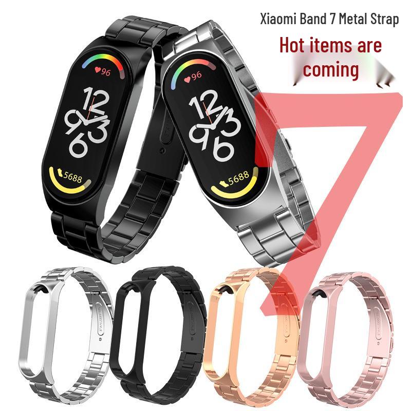 Xiaomi Band 7 Compatible Three-Bead Solid Stainless Steel Wristband Strap