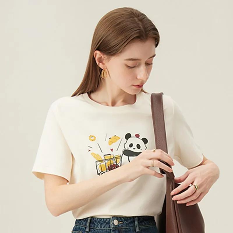 Women's Summer Cute Panda Print T-Shirt Casual Short Sleeve Cotton Top