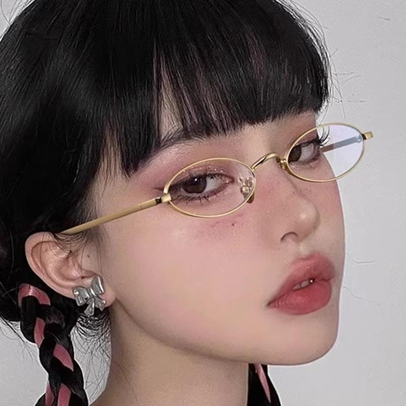 Ins Trendy Small Oval Metal Frame Eye Glasses Women Men Korean Fashion Retro Gold Silver Color Eyewear Anti Blue Light Glasses