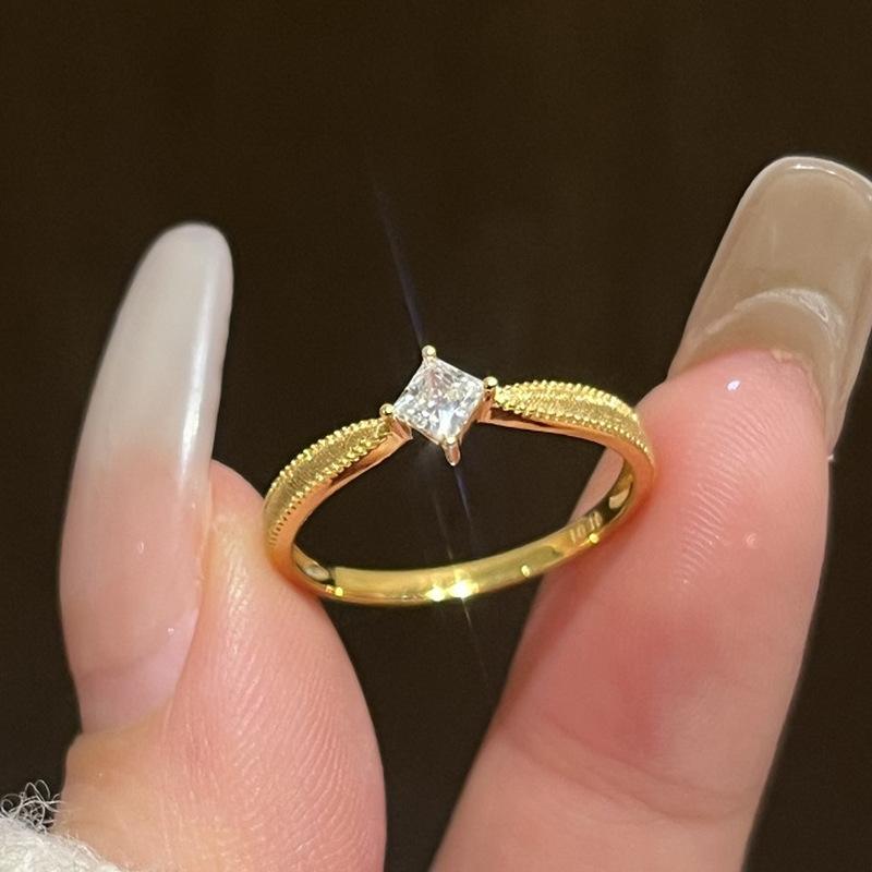 

Retro Brushed Metal Matte Zircon Rings for Women Fashion Gold Color Texture Couple Rings Engagement Wedding Jewelry Gifts