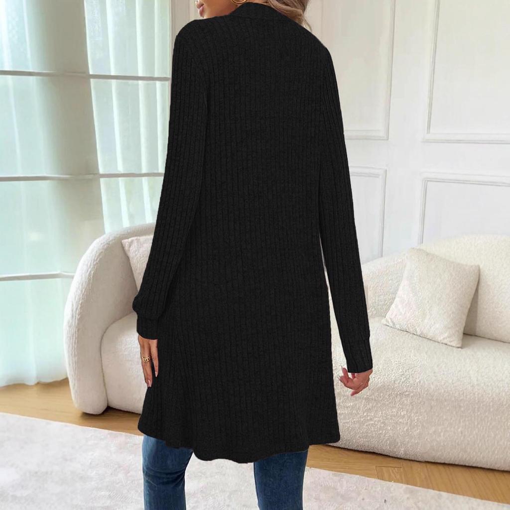 European & American Autumn/Winter Women's Long Sleeve Loose Pocket Cardigan Coat, Solid Color
