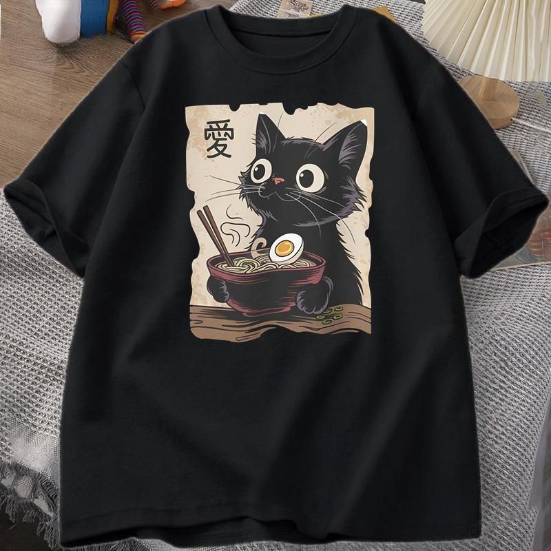 Funny Cat RaUnisex Graphic Tee Japanese Kawaii Anime Cat TShirt Cotton Short Sleeve Oversized Loose Short Sleeve Tee Streetwear