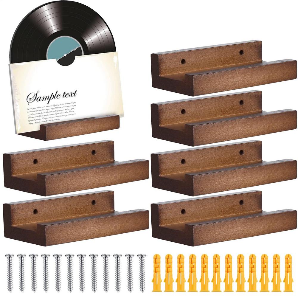 6Pcs/set Wooden Record Wall Mount Shelf Vinyl Record Album Floating Display Holder For Books Albums Newspapers