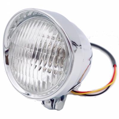 Meliore Phare Universel 4.5" en Bakélite avec Visière Moto Américaine Vintage Rétro Lentille en Verre pour Suzuki Yamaha Honda Kawasaki Argent Clair