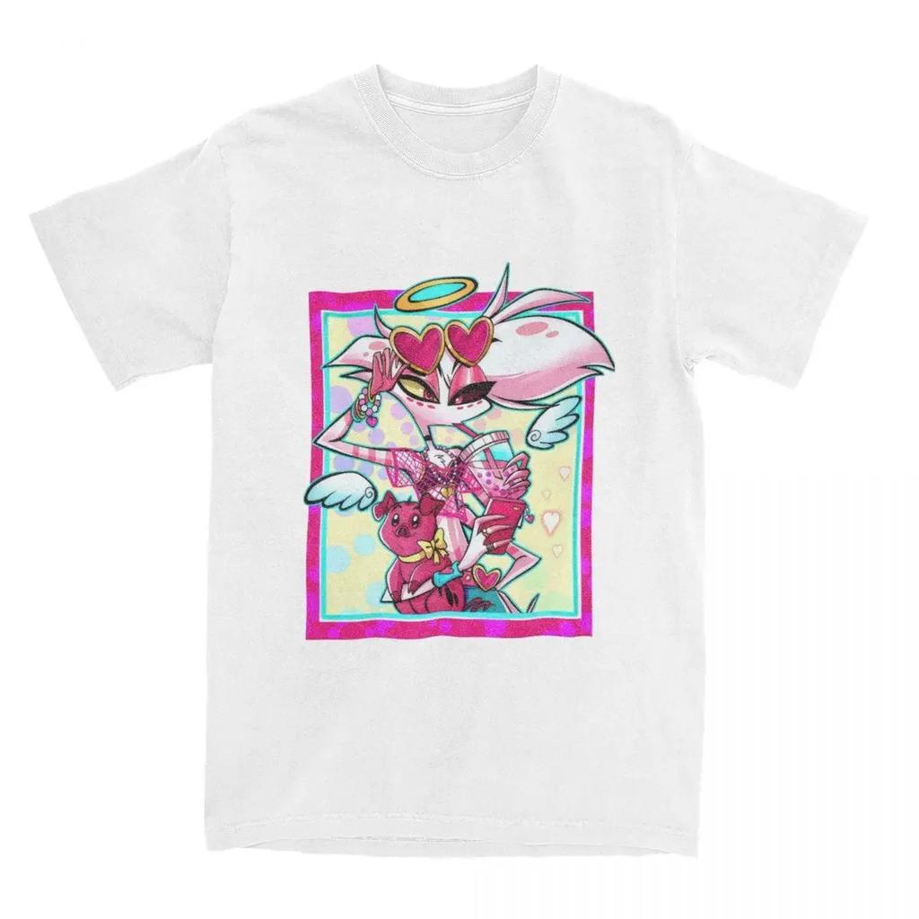 Vintage 100% Cotton Tee Shirt Round Collar Short Sleeve T Shirt Tops Cute Hazbins Hotels Angels Dusts And Fat Nugget T-Shirt